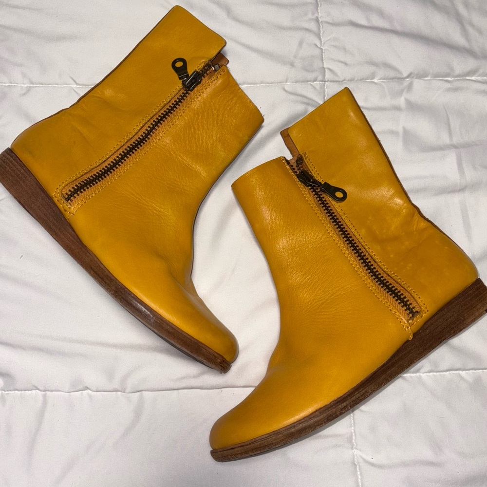 Yellow Leather Ankle Boots